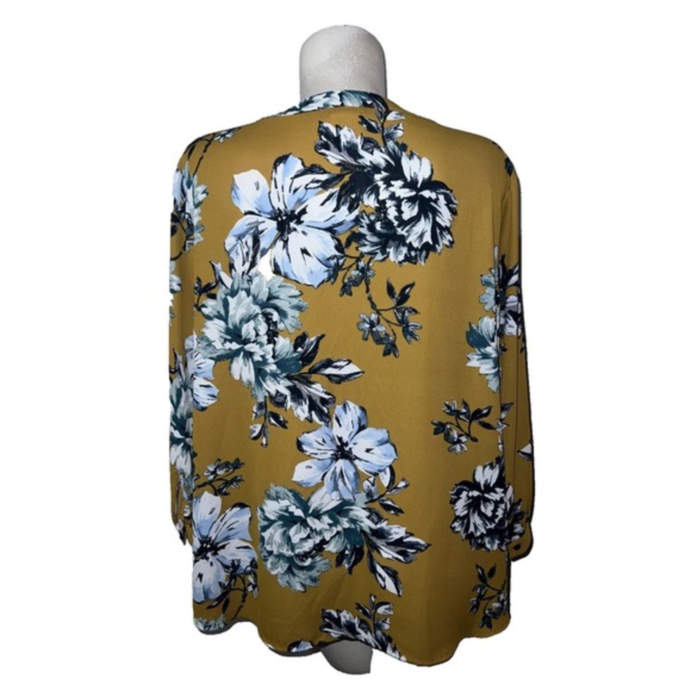 Van Heusen Top Women's Size‎ XXL Mustard Blue Floral 3/4 Sleeve Pullover Blouse - Picture 5 of 10